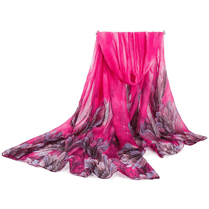 180CM Women Voile Coral Flower Printing Scarf Casual Oversize Warm Soft Scarves Shawls - MRSLM