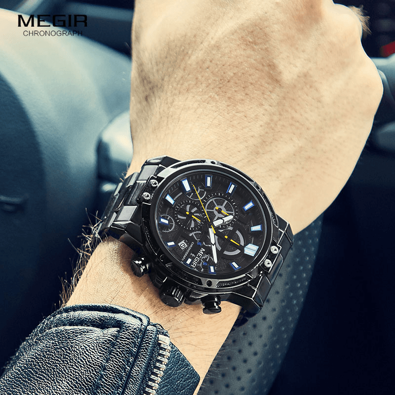 MEGIR 2108 Luxury Big Dial Chronograph Business Style Stainless Steel Men Watch Quartz Watch - MRSLM