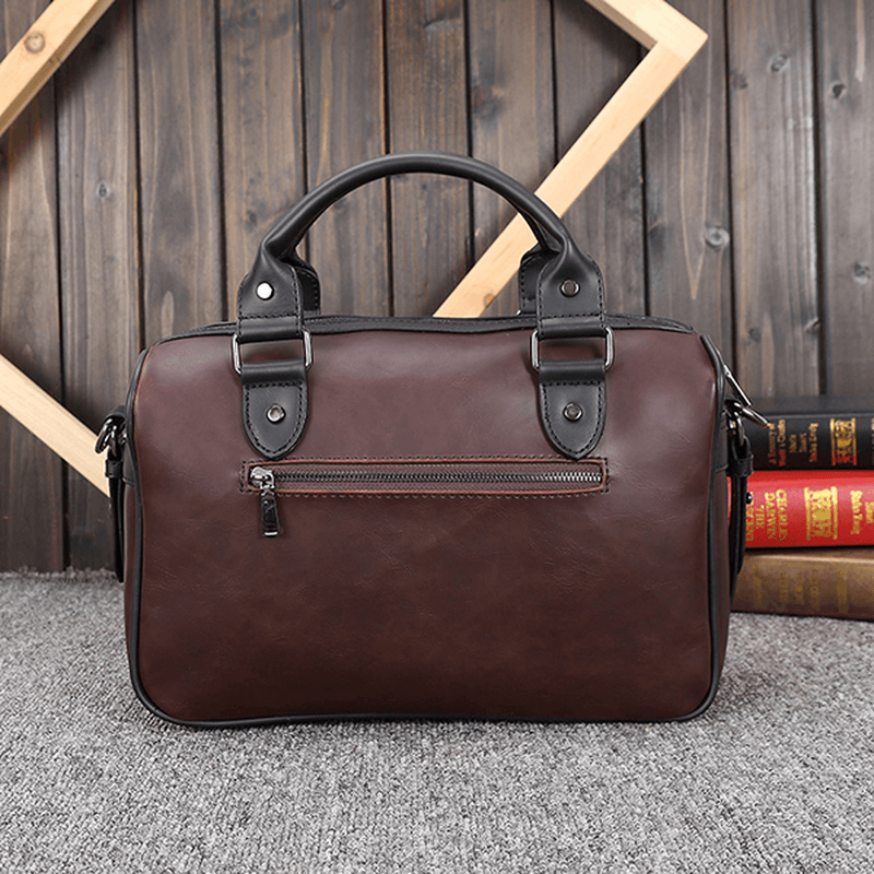 Men Retro PU Leather Handbag Business Crossbody Bag - MRSLM