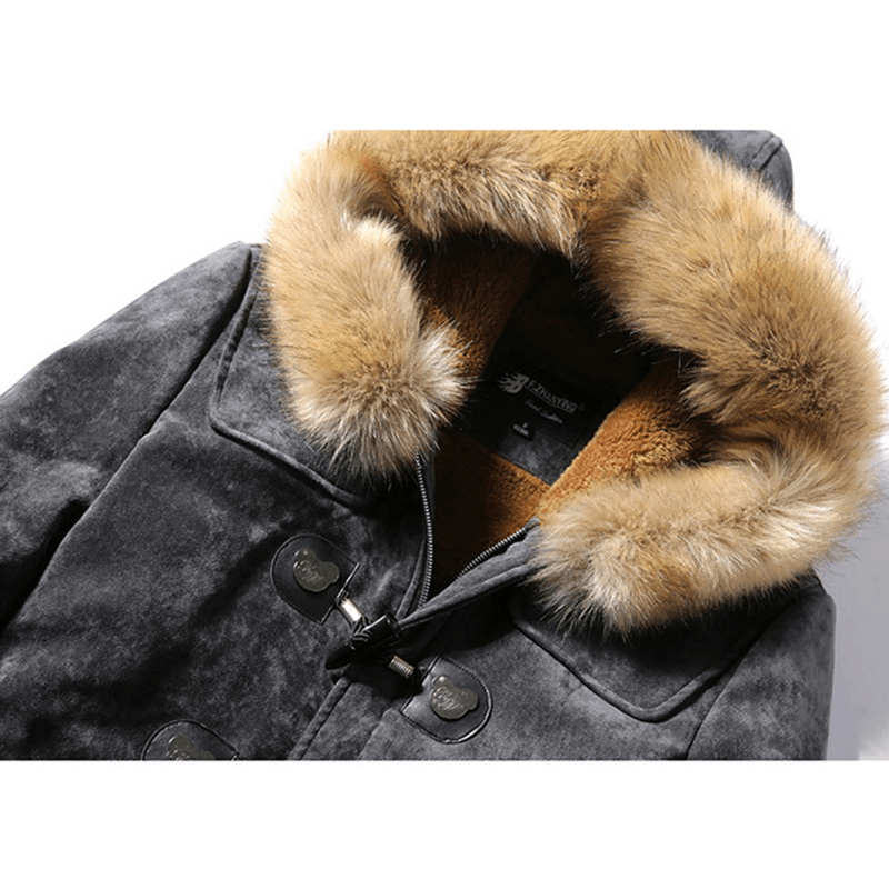 Mens Furry Hooded Fleece Thick Warm Winter Toggle Coat Parka - MRSLM