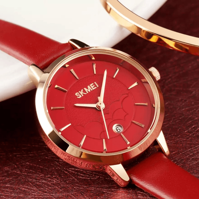 SKMEI 1705 Simple Women Watch Creative Dial Date Display Leather Strap Fashion Lady Quartz Watch - MRSLM