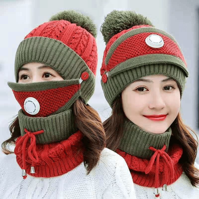 BIKIGHT Cotton Knit Windbreak Winter Warmth Cute Riding Protection Suit Bicycle Caps Bike Skiing Camping Winter Hat Scarf Mask Suit - MRSLM