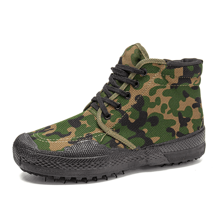Men Canvas Camouflage Pattern Wear Resistant Breathable Rubber Vulcanized High-Top Liberation Shoes Military Training Shoes Sneakers Sport Shoes - MRSLM