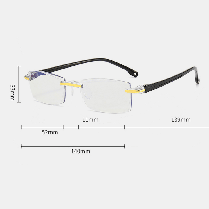 Unisex Anti-Blue Light Frameless HD Diamond Trimming Dual-Use Reading Glasses Presbyopic Glasses - MRSLM