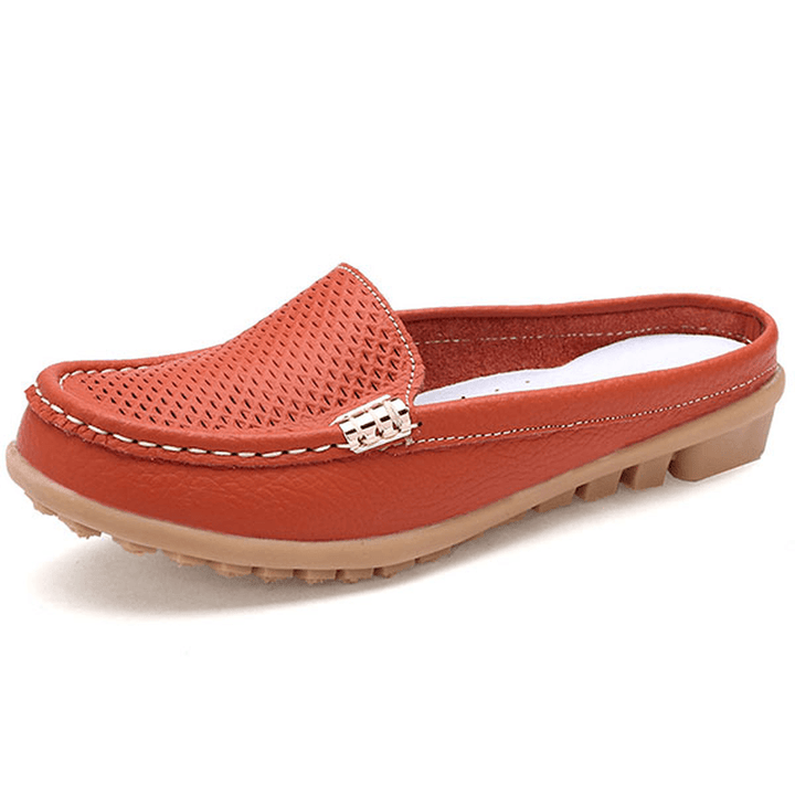 US Size 5-10 New Women Casual Fashion Breathable round Toe Slip-On Leather Flat Sandals Shoes - MRSLM