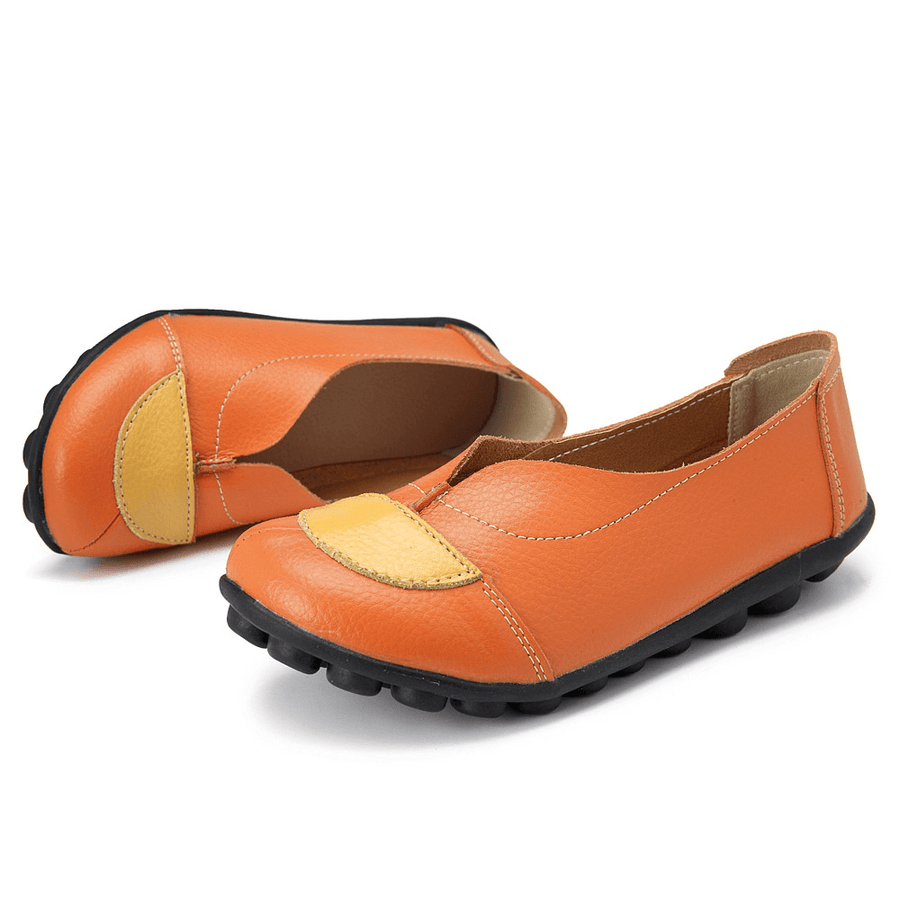 Women V Shaped Stitching Leather Casual Flat Loafers Shoes - MRSLM