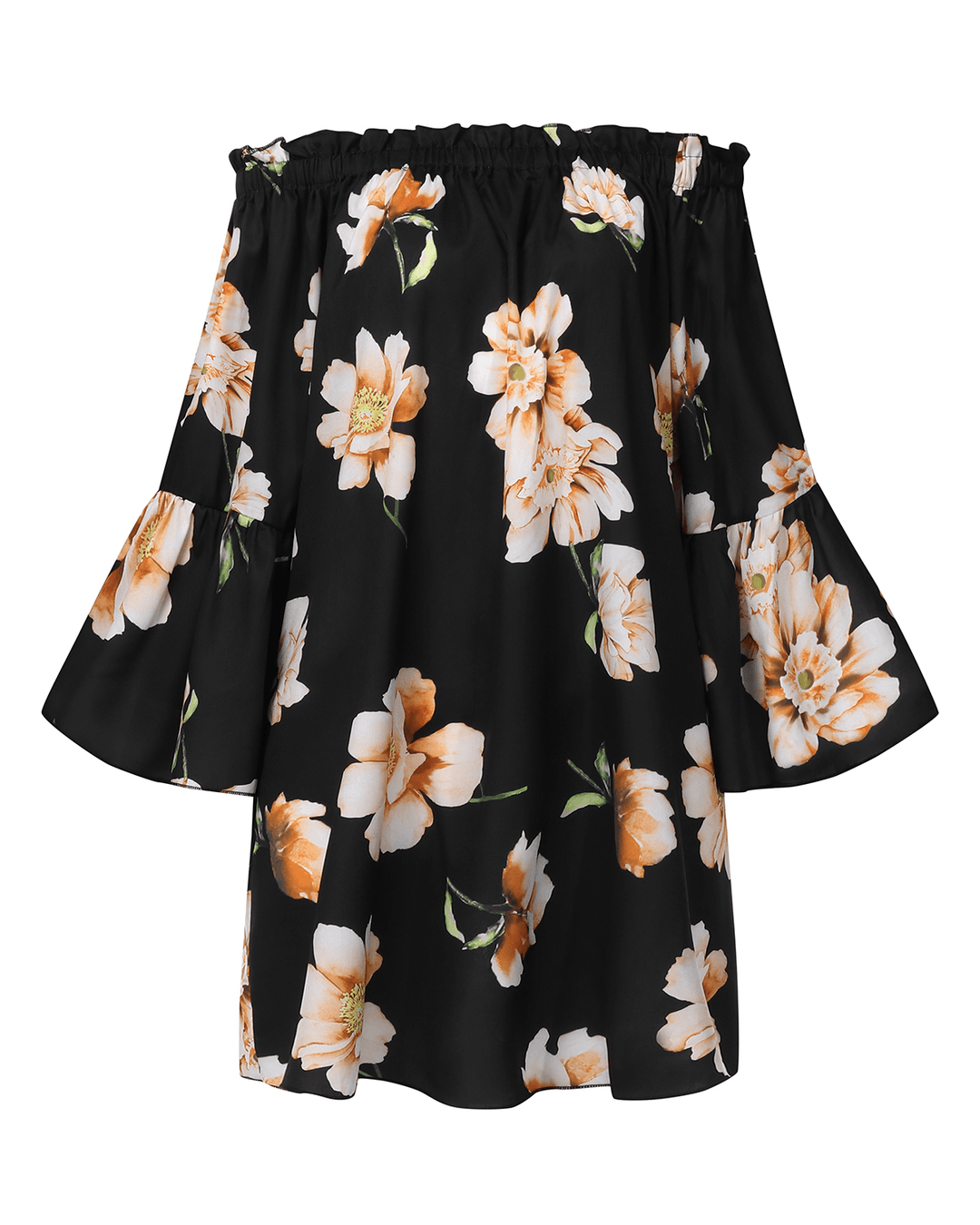 Women off Shoulder Floral Print Ruffle Sleeve Blouse Mini Dress - MRSLM