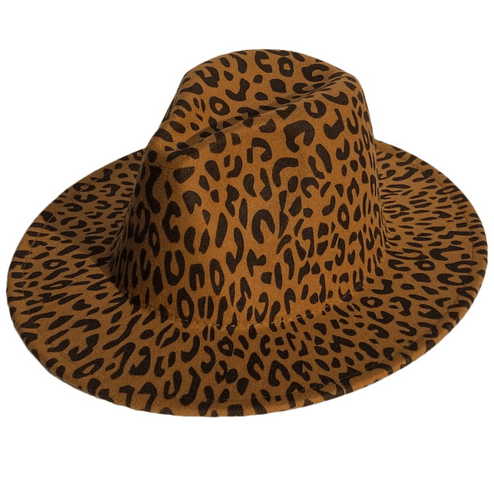 Woolen Leopard Print Top Hat with Flat Brim - MRSLM