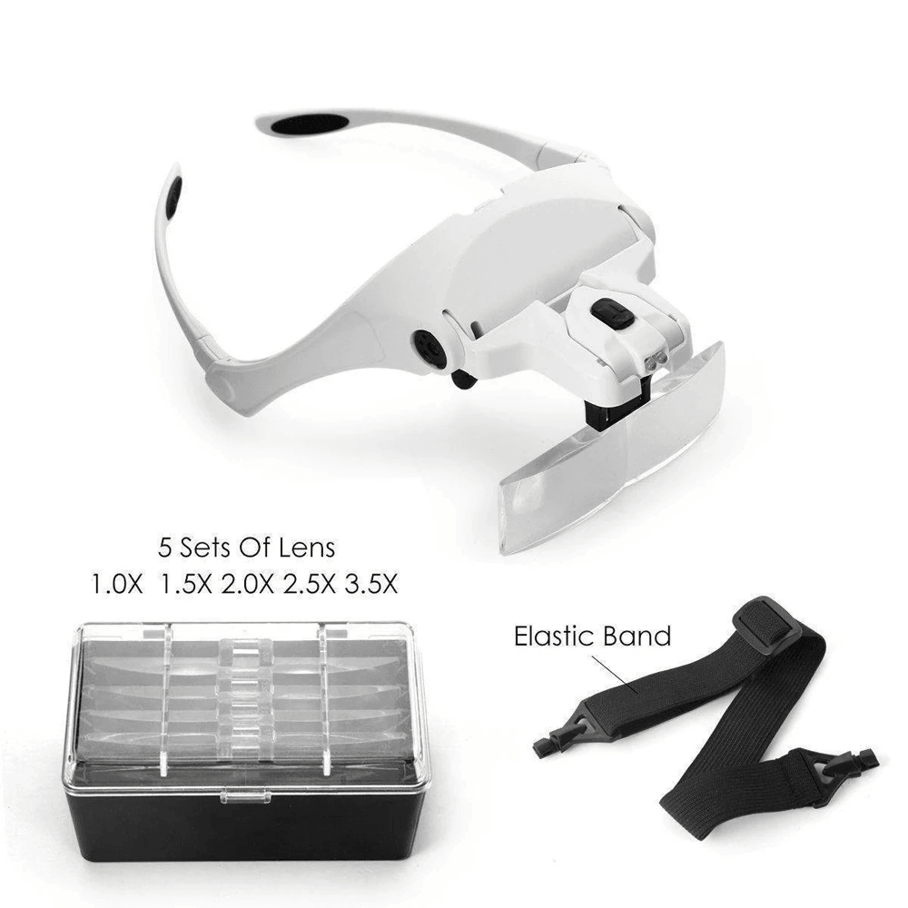 Magnifying Glasses LED Light Lamp Head Loupe Jeweler Headband Magnifier Eye Glasses Optical Glass Tool Repair Reading Magnifier - MRSLM