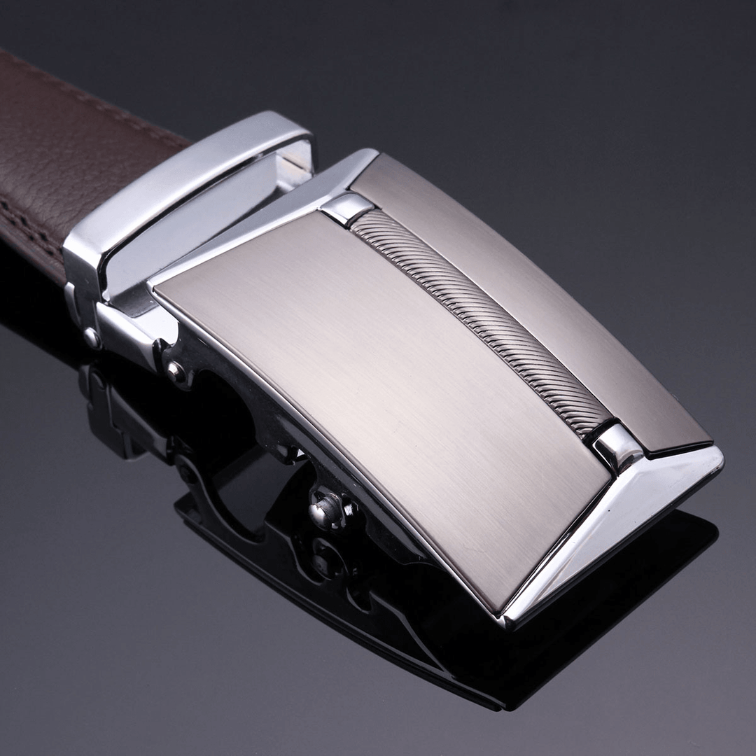 Men Second Floor Cowhide Leather Belt Automatic Buckle Black Brown Waist Strap Waistband - MRSLM