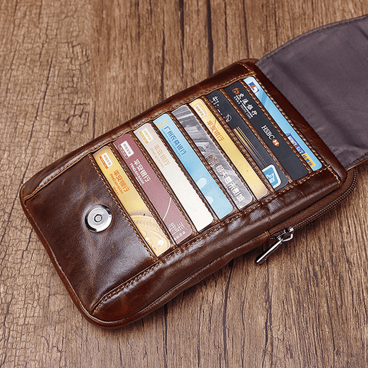 Men Genuine Leather Waist Bag Shoulder Phone Bag Crossbody B - MRSLM