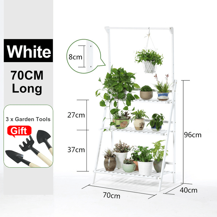 Plant Stand Flower Pot Display Multi-Layer Shelf with Hanging Rod Plants Rack Holder Organizer - MRSLM