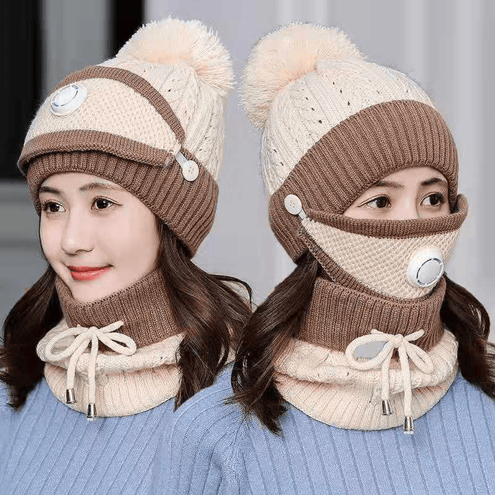 BIKIGHT Cotton Knit Windbreak Winter Warmth Cute Riding Protection Suit Bicycle Caps Bike Skiing Camping Winter Hat Scarf Mask Suit - MRSLM