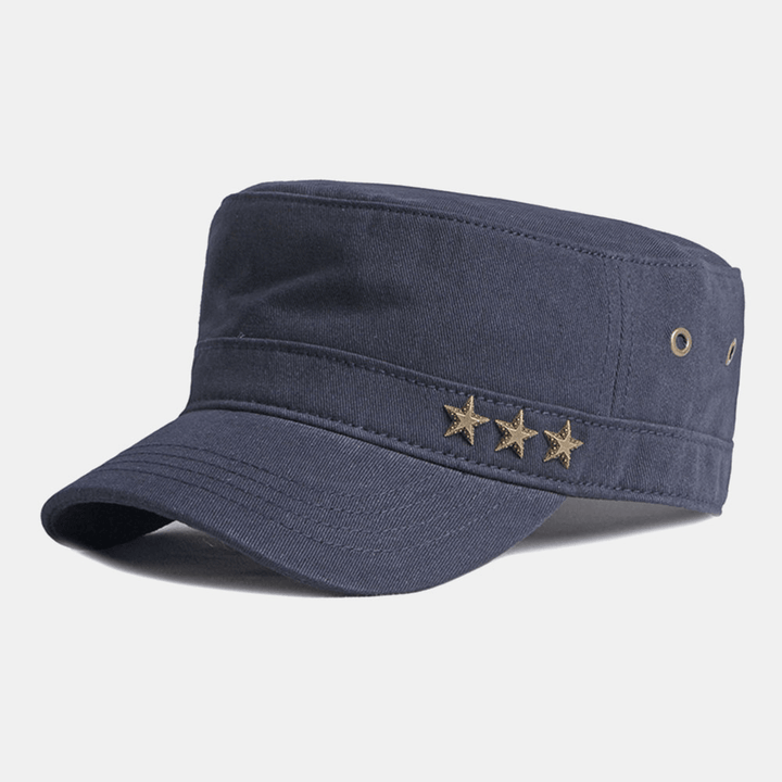 Men Cotton Solid Color Five-Pointed Star British Fashion Sunscreen Sunshade Flat Cap Military Hat - MRSLM