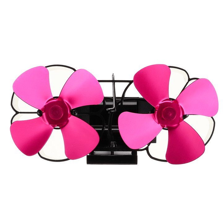 8 Blades Fireplace Fan Silent Stove Fan Dual Twin Heads Wall-Mounted Wood Burner Fan - MRSLM