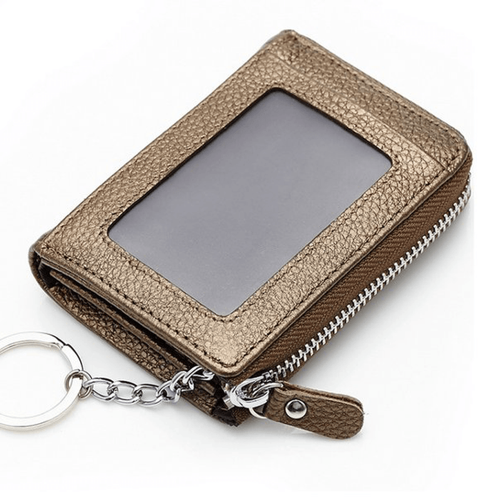 Women Men Genuine Leather Short Wallet Zipper Coin Bags Card Holder Key Bags - MRSLM