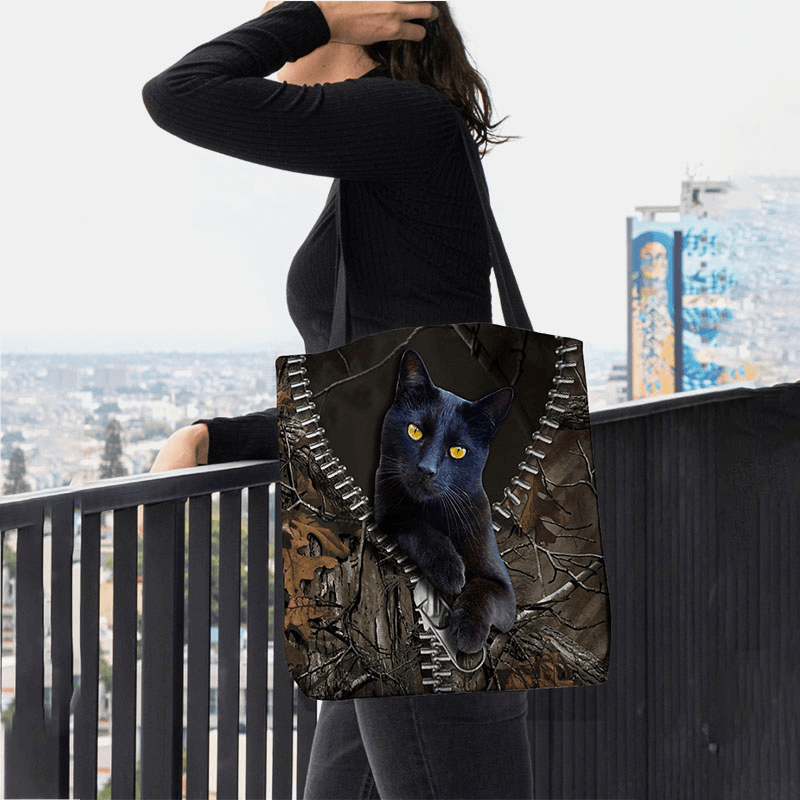 Women Felt Cute 3D Three-Dimensional Cartoon Black Cat Branch Pattern Shoulder Bag Handbag Tote - MRSLM