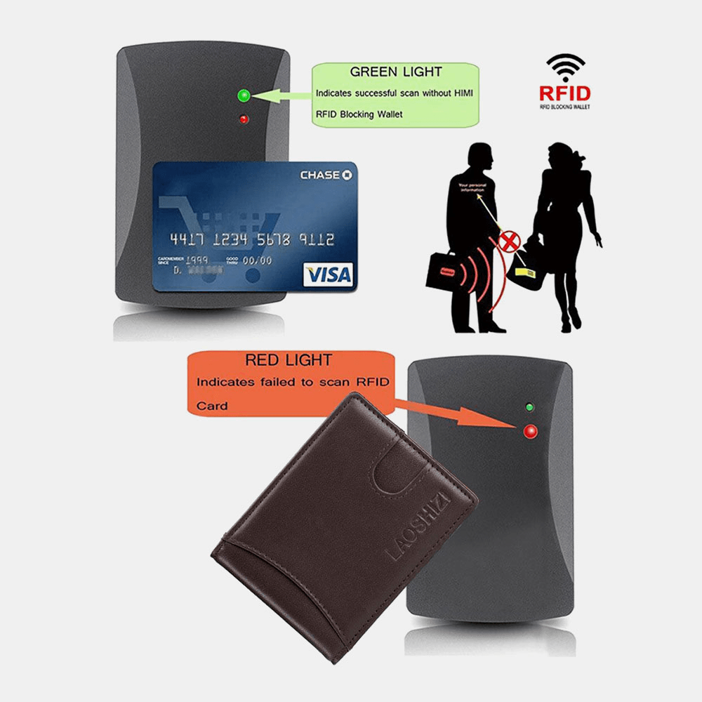 Men Bifold Leather Wallets RFID Anti-Theft Brush Multi-Card Slot Card Holder Coin Purse Cowhide Wallets - MRSLM