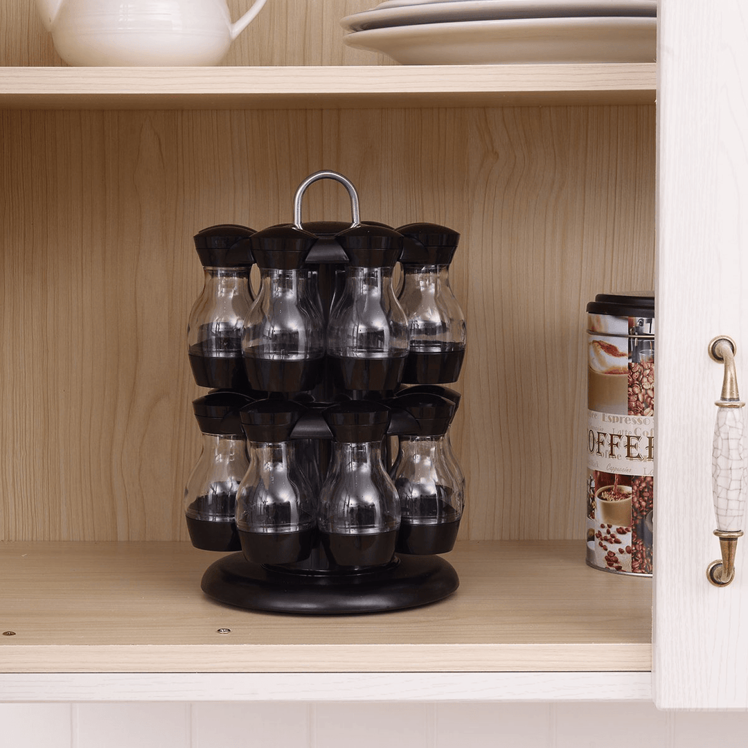 16 Jar Rotating Spice Rack Carousel Kitchen Storage Holder Condiments - MRSLM