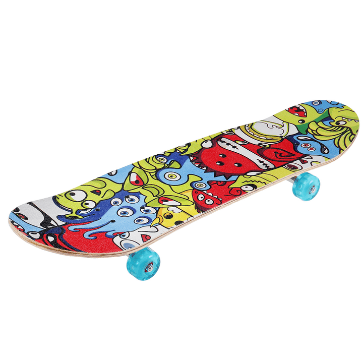 Children Skateboard Double Rocker Longboard High Elasticity Maple Wood Flashing Skate Board for Beginner Gift - MRSLM