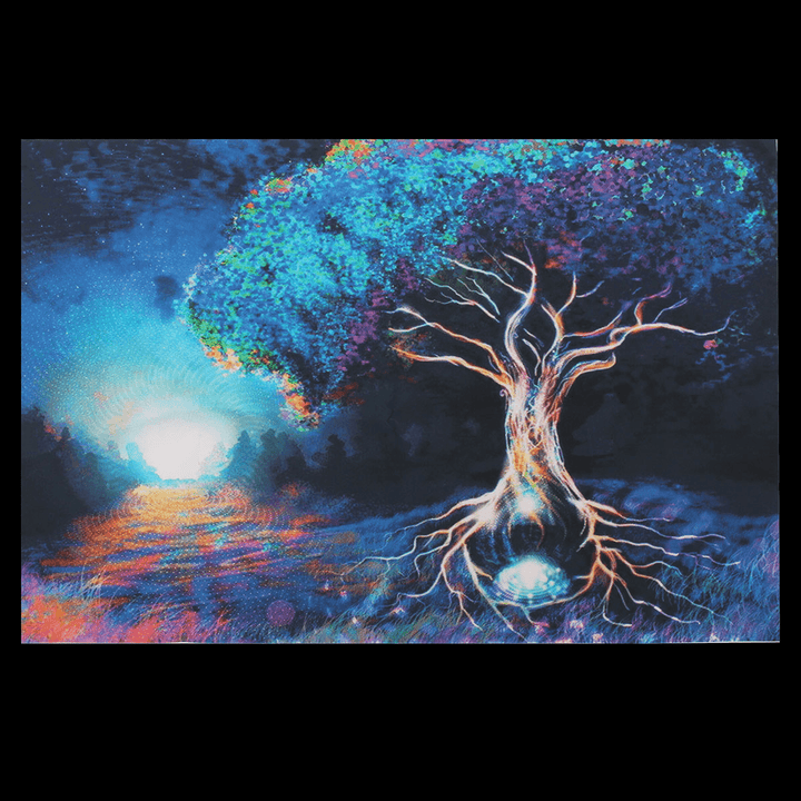 Psychedelic Trippy Tree Pattern Silk Fabric Poster Visual Mind Manifesting Wall Paper - MRSLM