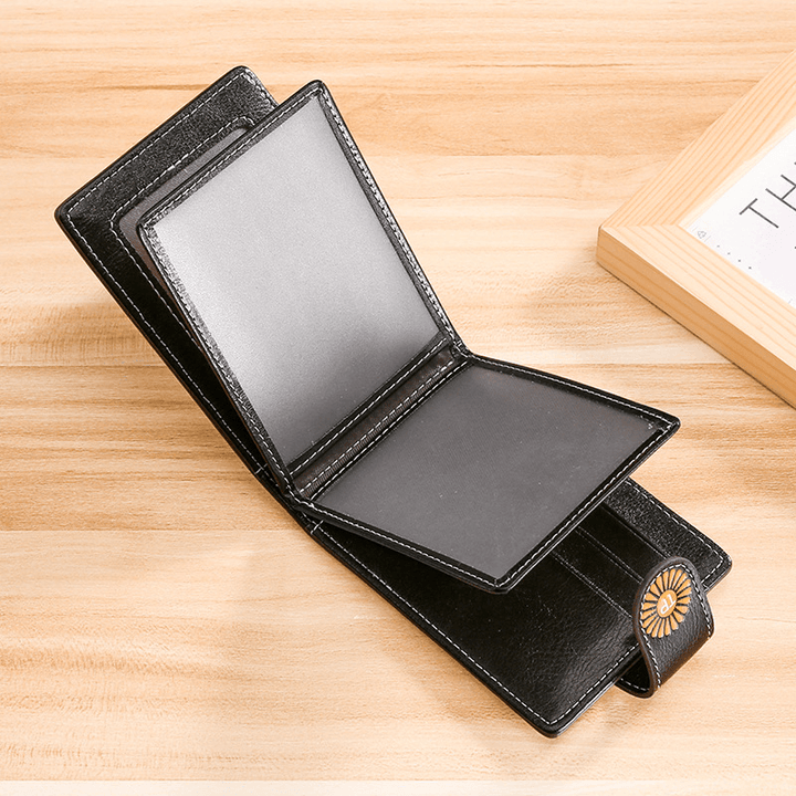 Men Genuine Leather Daisy Pattern Hasp Multifunction Certificate Bag Card Holder Coin Purse Money Clip Cowhide Wallet - MRSLM