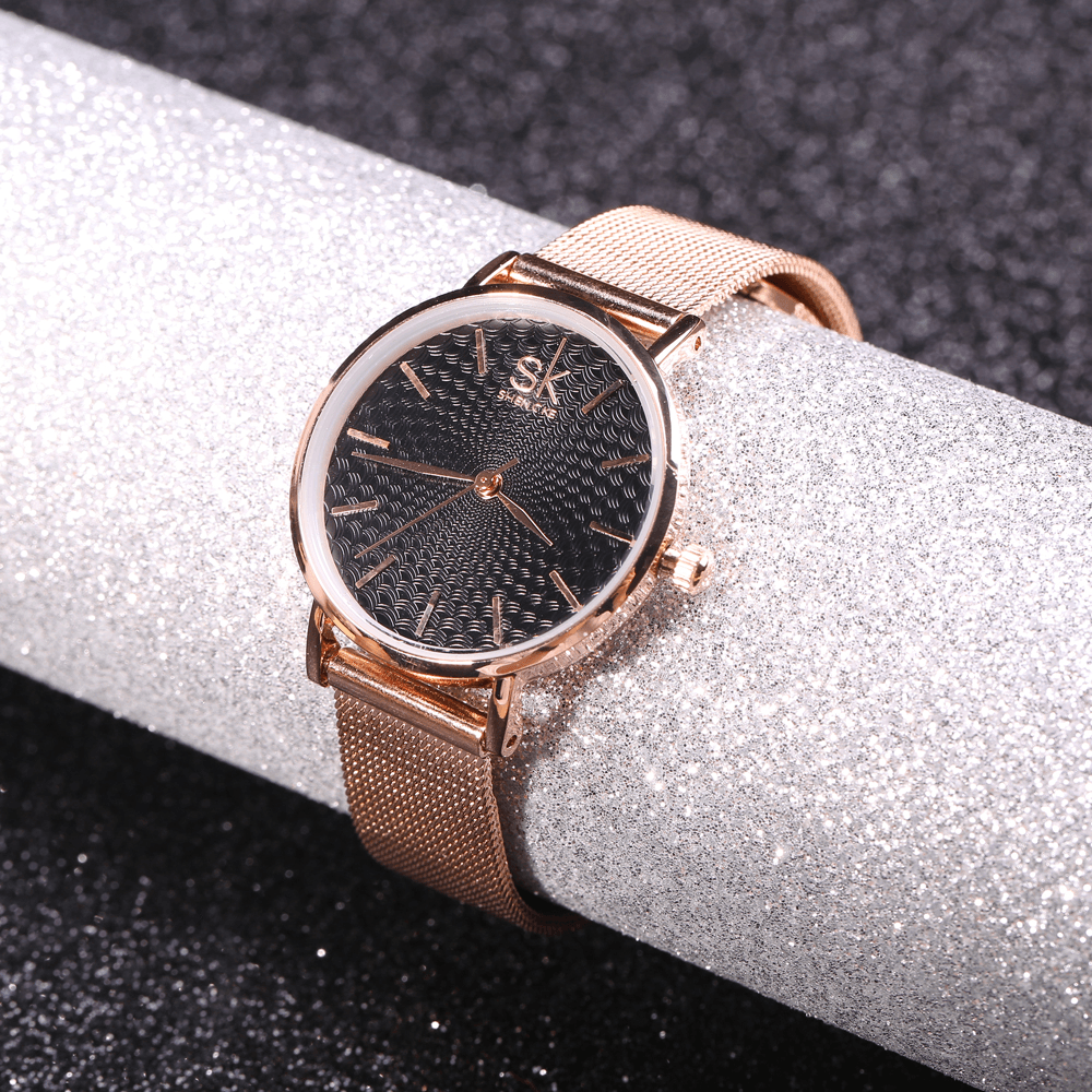 SHENGKE Casual Style Ultra Thin Ladies Wrist Watch Mesh Steel Band Quartz Watch - MRSLM