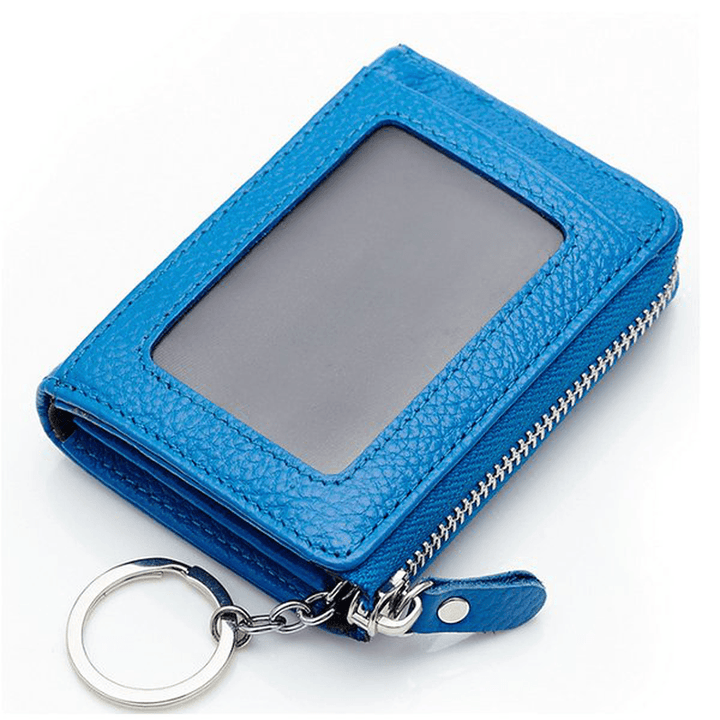 Women Men Genuine Leather Short Wallet Zipper Coin Bags Card Holder Key Bags - MRSLM