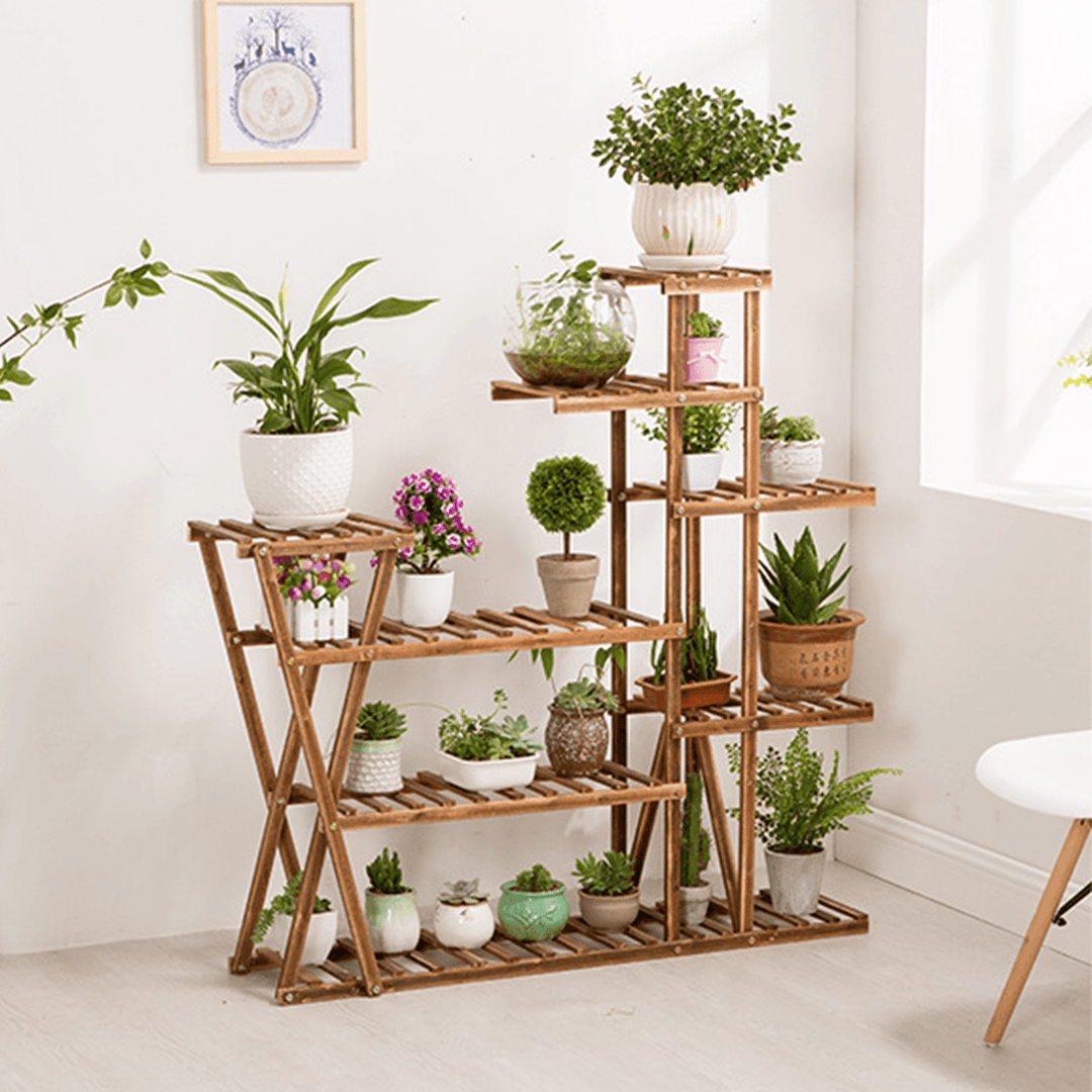 Multi Tier Wooden Flower Plant Display Stand Wood Shelf Storage Rack Indoor Home - MRSLM