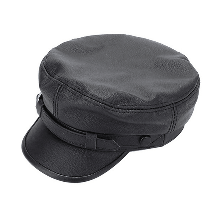 Unisex Genuine Leather Breathable Flat Hats Adjustable Cap - MRSLM