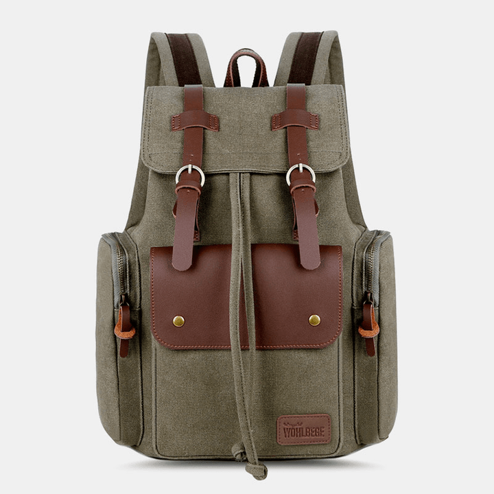 Men Canvas Large Capacity Multi-Pockets Backpack Vintage 15.6 Inch Laptop Bag Travel Bag - MRSLM