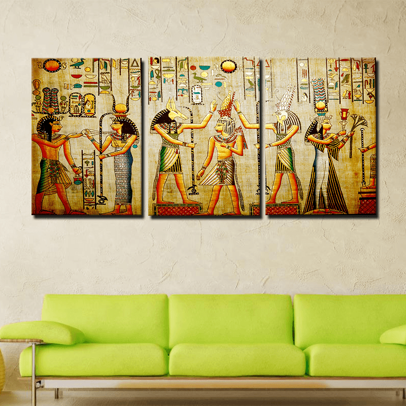 Miico Hand Painted Three Combination Decorative Paintings Cleopatra Portrait Wall Art for Home Decoration - MRSLM