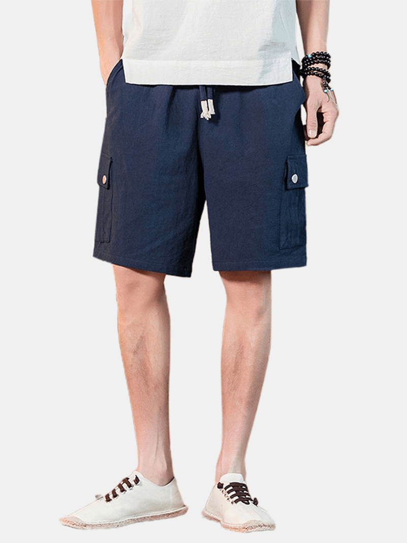 4 Colors Mens Solid Color Drawstring Casual Shorts with Pocket - MRSLM