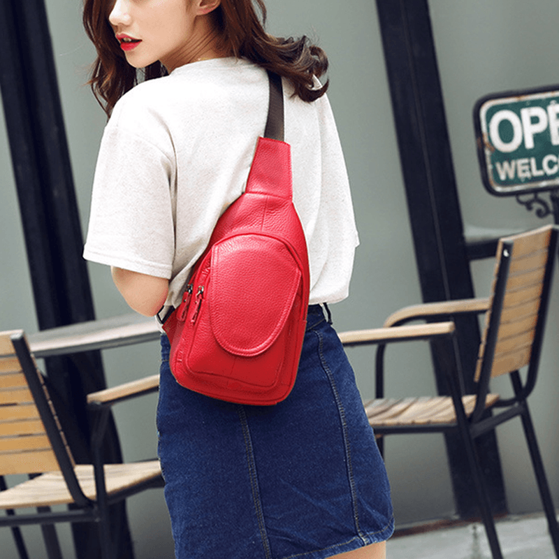 Men Women Genuine Leather Chest Bag Fashion Retro Casual Crossbody Bag with 3 Colors - MRSLM