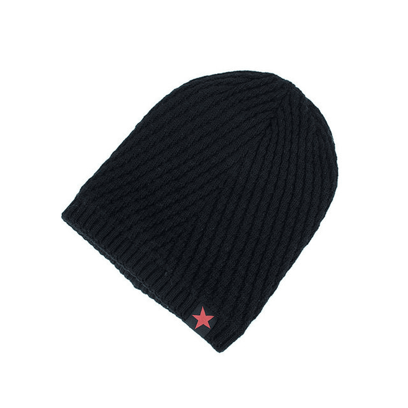 Knit Wool Hat Season plus Warm Red Five-Star Head Men'S Outdoor Beanie Hat - MRSLM