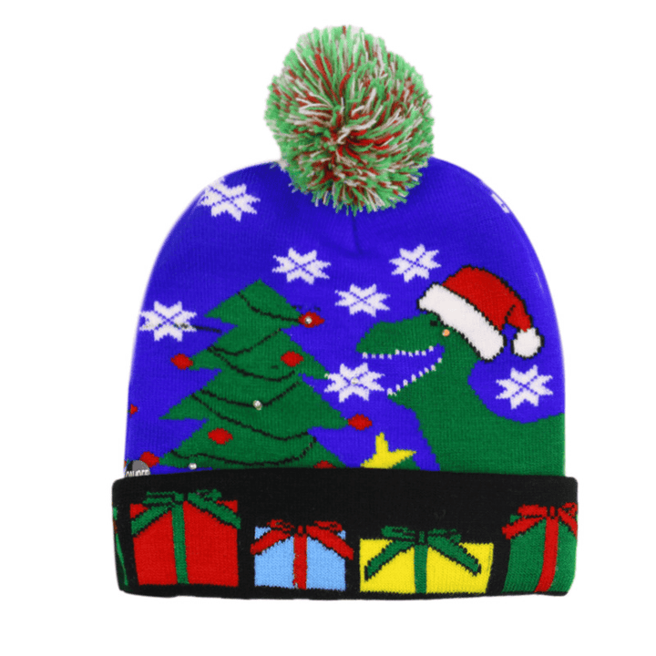 Christmas Snowman Elk Christmas Tree Cuffed Ball Knit Hat - MRSLM