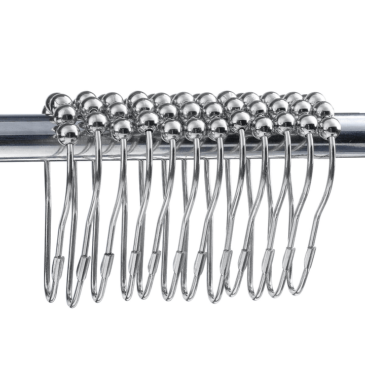 12Pcs Stainless Steel Shower Curtain Hooks Rings Rods for Bathroom - MRSLM