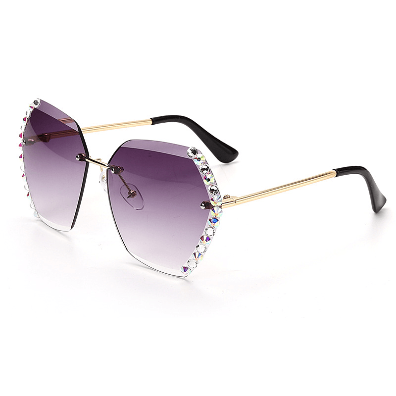 Trendy Frameless Crystal Trim Sunglasses Ladies Anti-Ultraviolet Diamond Sunglasses - MRSLM