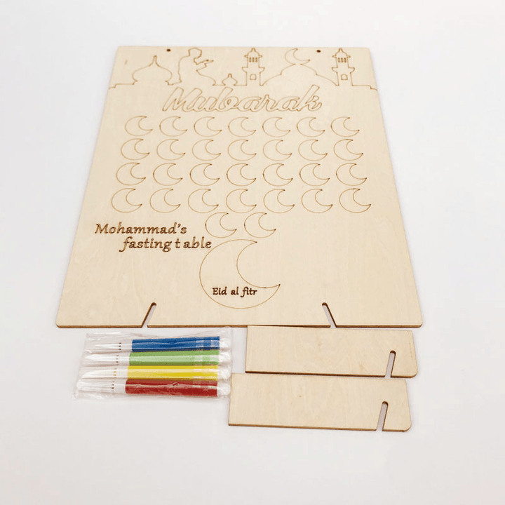 Wooden Ramadan Countdown Calendar DIY Graffiti EID Mubarak Decorations - MRSLM