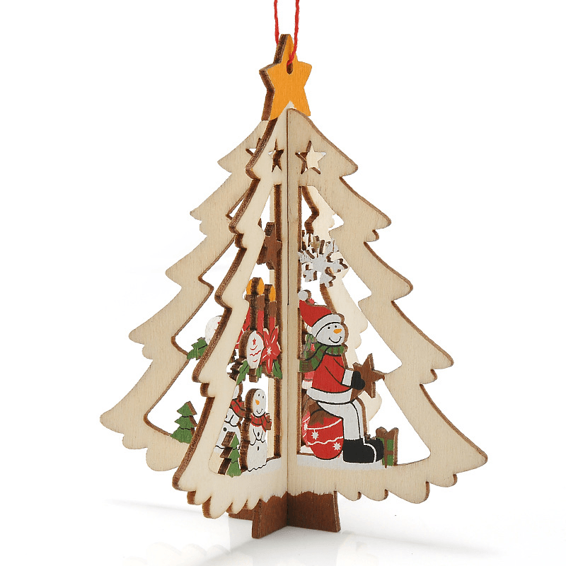 Christmas 3D Wooden Pendant Star Bell Tree Hang Ornaments Home Party Decorations Kids Gifts - MRSLM