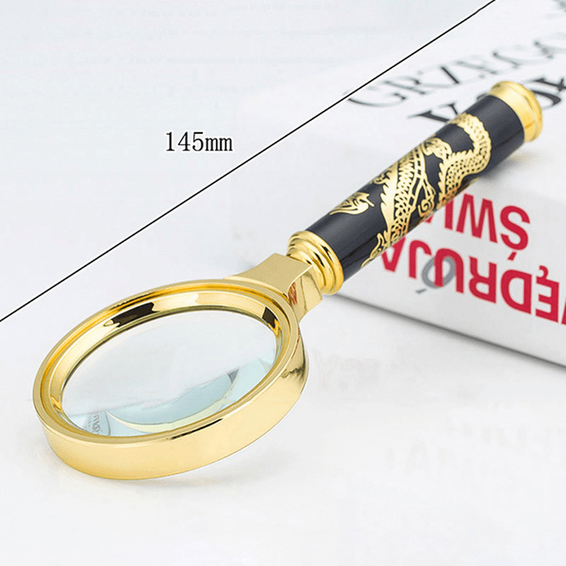 HD 8X Embossed Dragon Handle Magnifying Overgild Glasses - MRSLM