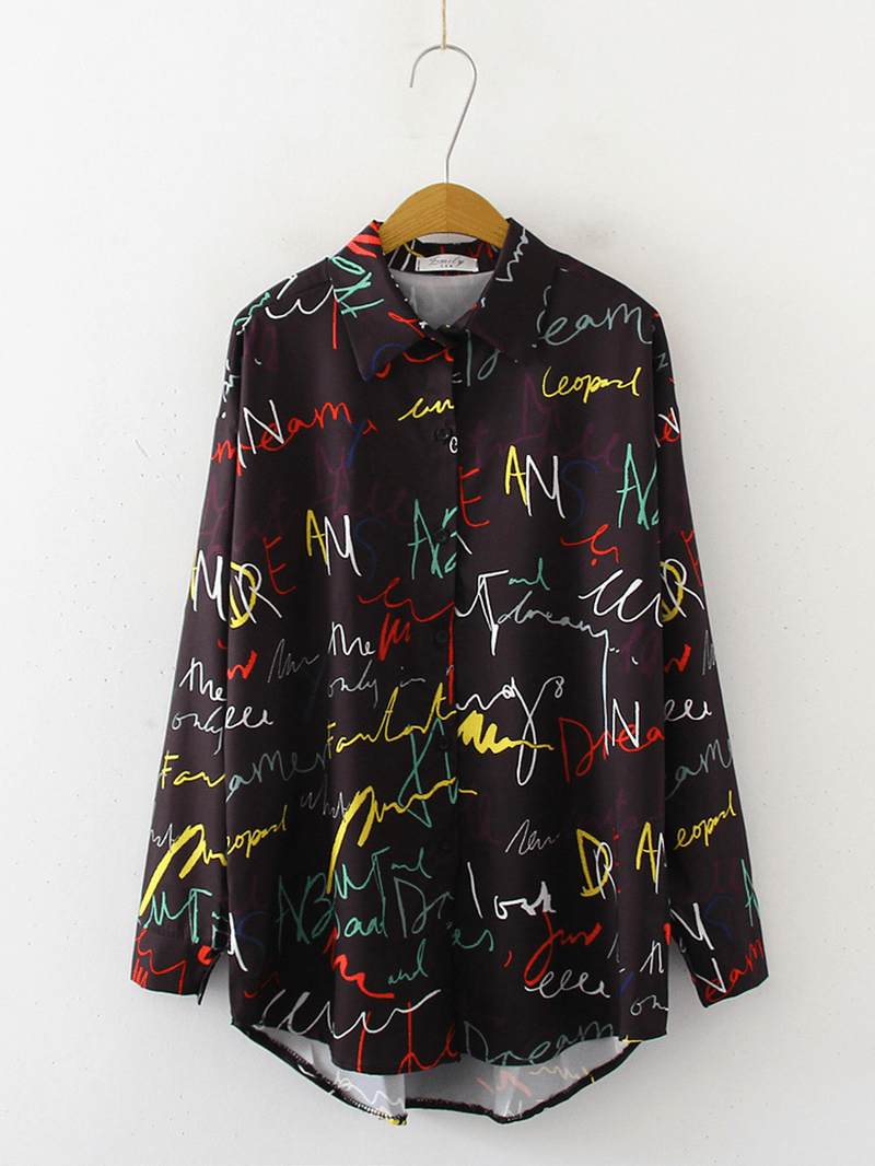 Alphabet Graffiti Print Fashion Loose Daily Casual Shirts - MRSLM