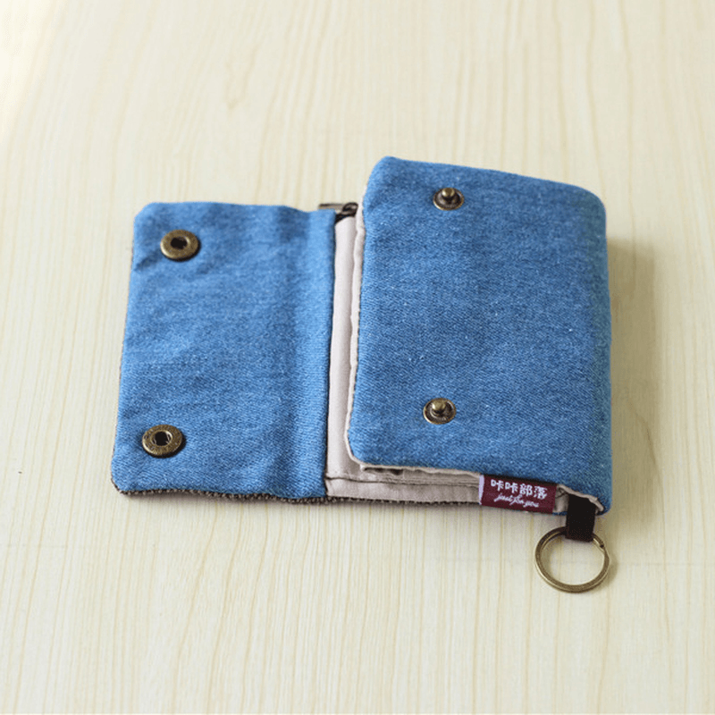 Women Handmade Three-Fold Purse Denim Wallet Casual Multi-Pockets Card Holder - MRSLM