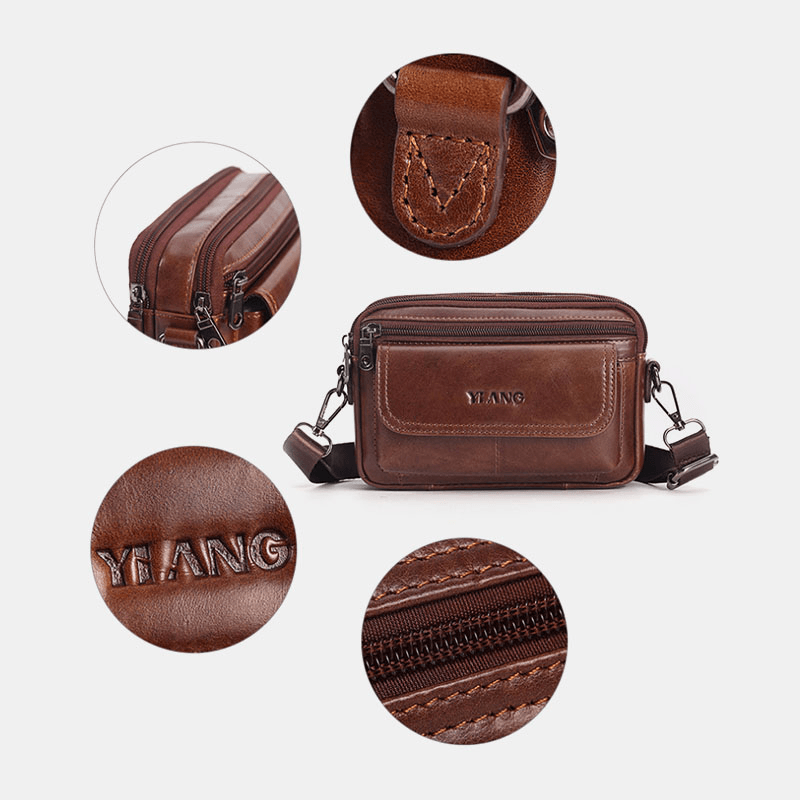 Men Genuine Leather Multifunctional Crossbody Bag Waist Bag Belt Bag - MRSLM