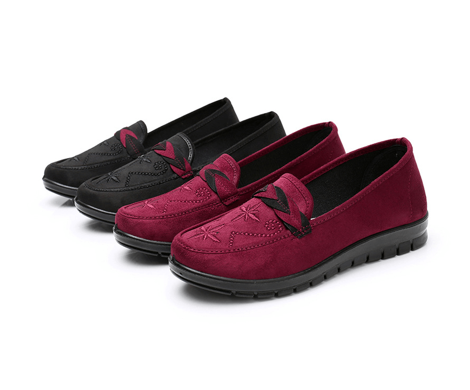 Women Flowers Embroidery Shallow Wearable Slip-On Loafers - MRSLM