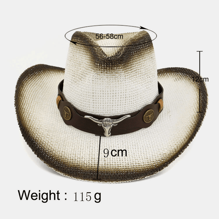 Men Sunscreen Travel Outdoor Summer Beach Hat Western Cowboy Style Spray Straw Hat - MRSLM