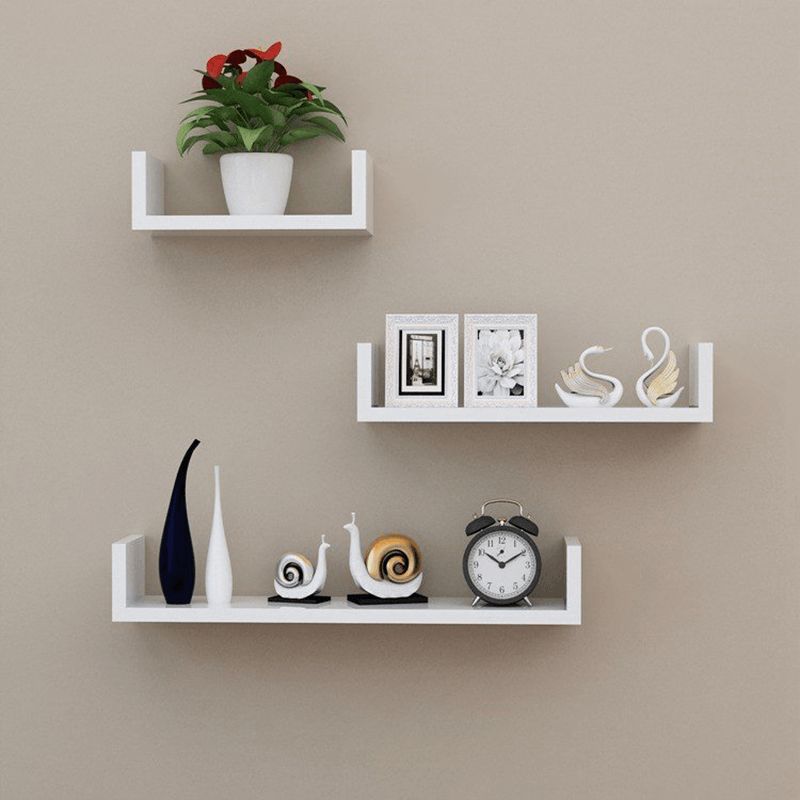 3Pcs Wooden Wall Shelf Wall-Mounted Organiser Wall Decor - MRSLM