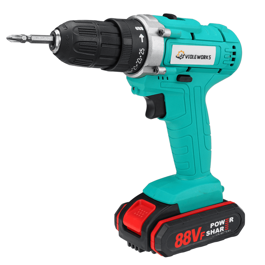 VIOLEWORKS 88VF Cordless Electric Impact Drill 2 Speed Hand Screwdriver Drill 25+1 Torque 3/8" Chuck W/ 1/2Pcs Battery - MRSLM