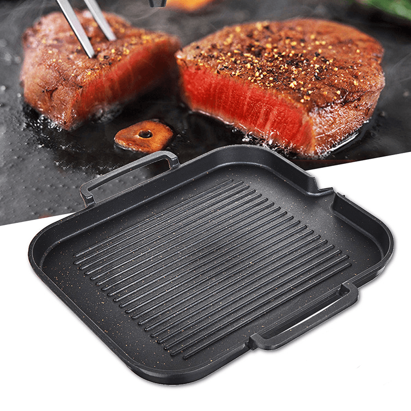 BBQ Grill Pan Non-Stick Cooking Grill Pan Iron Steak Frying Pan Camping Picnic Cookware - MRSLM