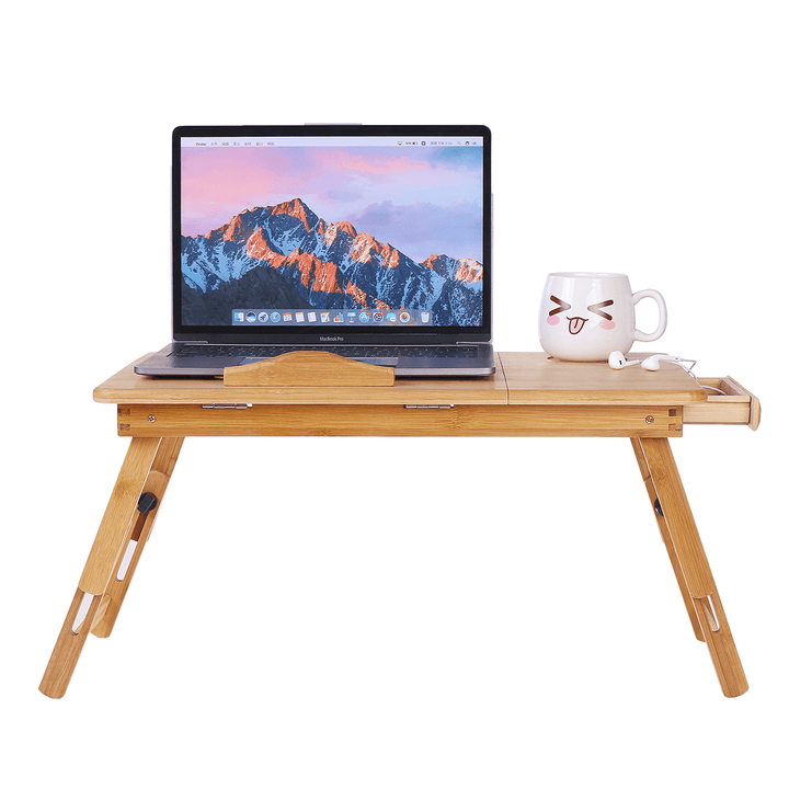 Nature Bamboo Folding with Heat Dissipation Hole Drawer Laptop Desk Computer Mackbook Desktop Holder Bed Desk Tray Stand - MRSLM